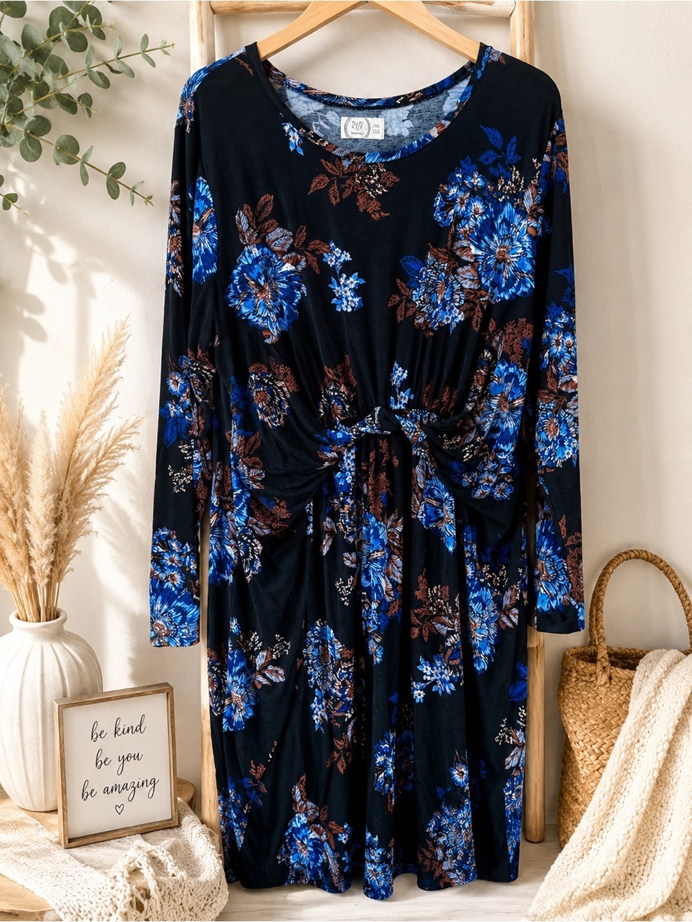 Maurices Blue floral front twist dress